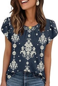 Women T Shirts Pleated Petal Sleeve Tops Cute Dressy Casual Blouses